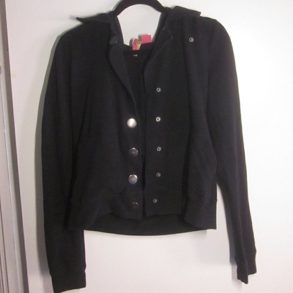 Charlotte Tarantola Womens Size M Black Fleece Cotton Hoodie Snap Front Jacket